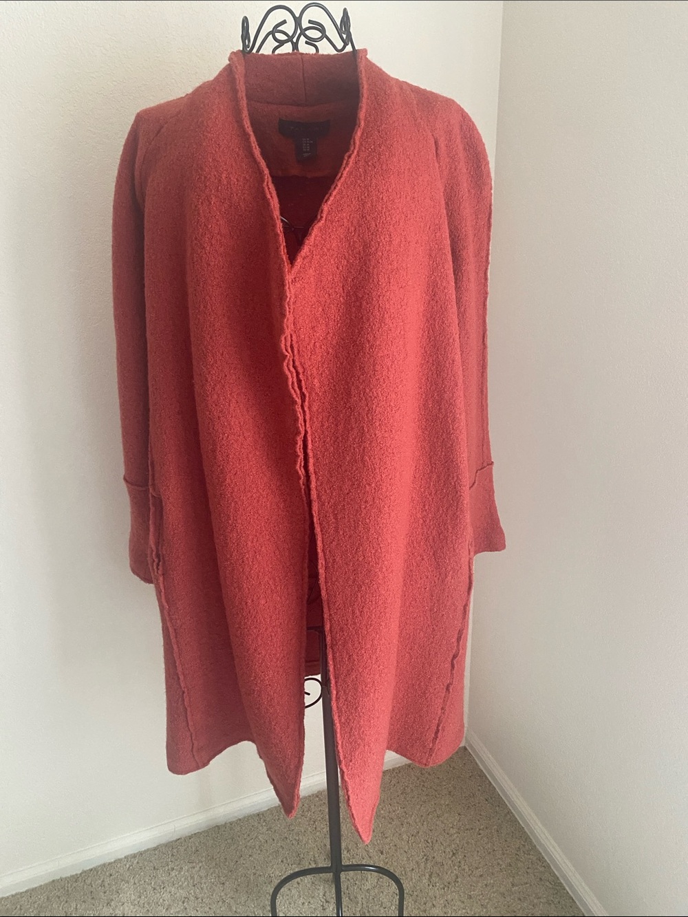 Tahari Open-Front Coral-Red Wool Blend  Jacket